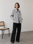 Wool Blend Coat Women Oversized Short with Lapel Collar