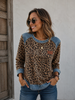 Leopard Print Top Women Long Sleeve with Denim Details