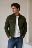 Suede Jacket Men Button Front Chest Pockets Stand Collar