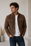 Suede Jacket Men Button Front Chest Pockets Stand Collar
