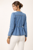 Denim Jacket Women Fitted Ruffle Waist Button Front