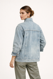 Oversized Denim Jacket Women High Collar Asymmetric Zip