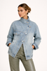 Oversized Denim Jacket Women High Collar Asymmetric Zip