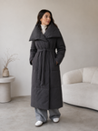 Long Padded Coat Women Relaxed Fit with Wide Collar