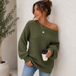 Off Shoulder Knit Sweater Women Ribbed Relaxed Fit