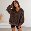 Half Zip Knit Sweater Women Ribbed Stand Collar Patterned Relaxed Fit