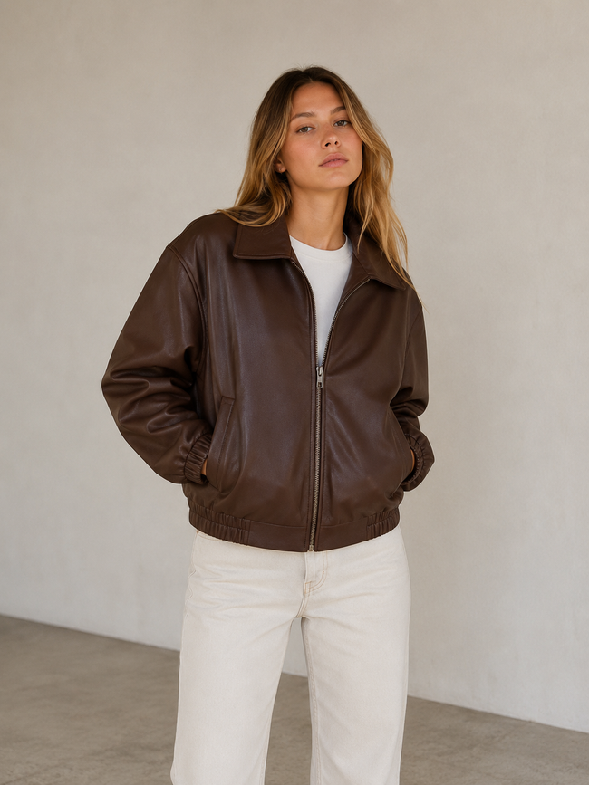 Gracie | Faux Leather Bomber Jacket for Women