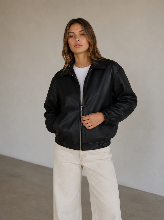 Gracie | Faux Leather Bomber Jacket for Women