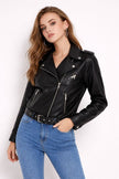 Faux Leather Jacket Women Side Zip Relaxed Fit