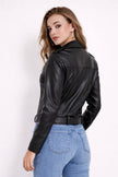 Faux Leather Jacket Women Side Zip Relaxed Fit