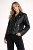 Faux Leather Biker Jacket Women Belted Straight Fit