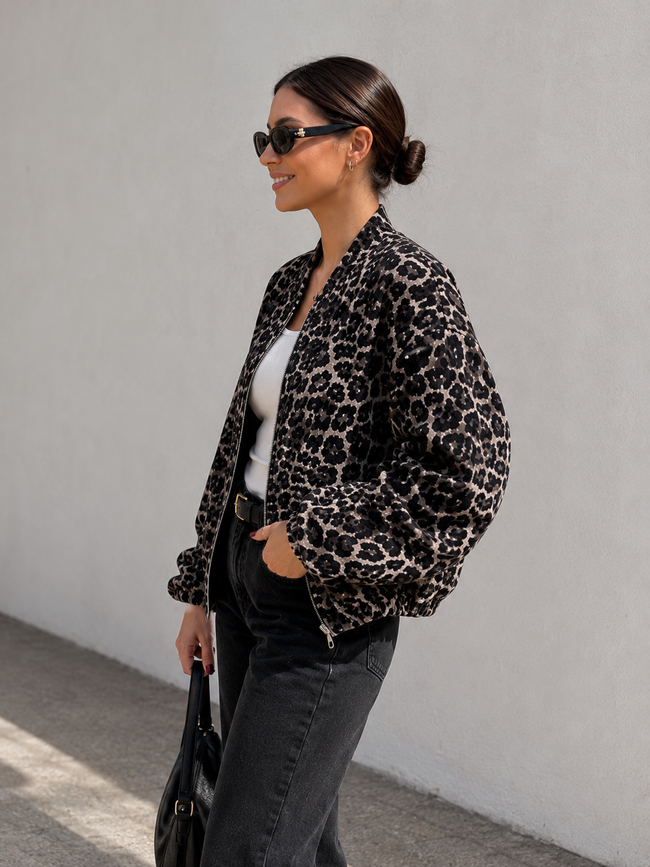 Jenna | Leopard Print Zip-Up Jacket for Women