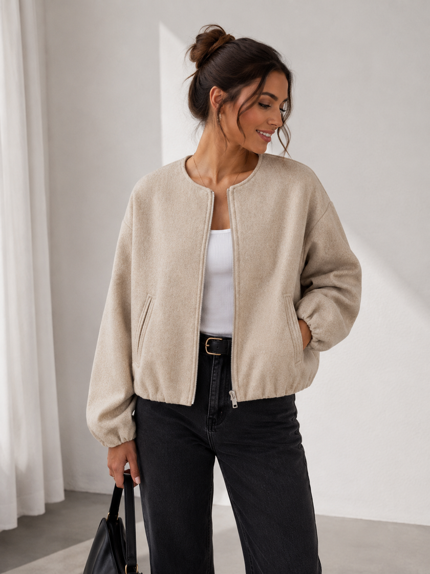 Short Jacket Women Relaxed Fit with Front Zip