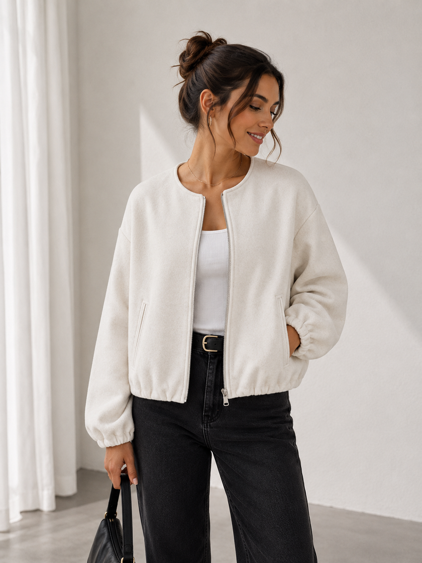 Short Jacket Women Relaxed Fit with Front Zip