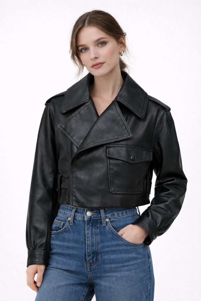 Cropped Jacket Women Wide Lapel Short Waist Length