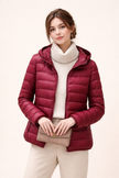 Quilted Jacket Women Hooded Zip Front Slim Cropped