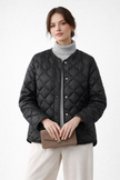 Quilted Jacket Women Snap Button Round Neck Lightweight