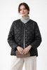 Quilted Jacket Women Snap Button Round Neck Lightweight