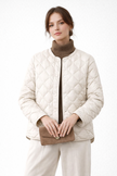 Quilted Jacket Women Snap Button Round Neck Lightweight