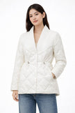 Quilted Jacket Women Button Front Adjustable Waist V-Neck
