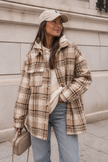 Plaid Overshirt Jacket Women Brushed Relaxed Fit Button Front