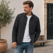 Knit Jacket Men Button Front Stand Collar Regular Fit