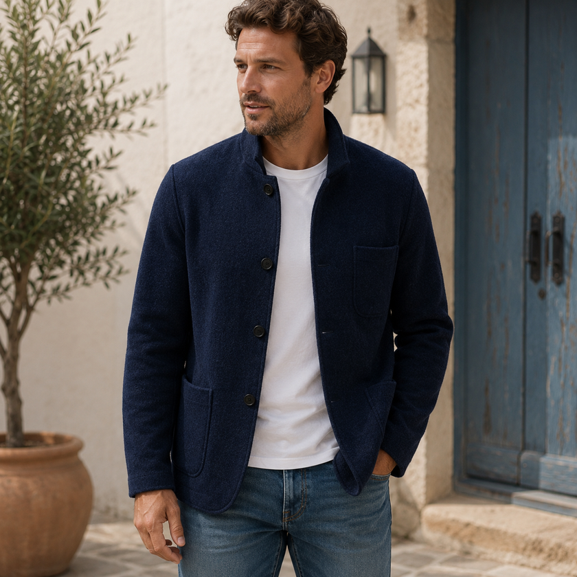 Knit Jacket Men Button Front Stand Collar Regular Fit