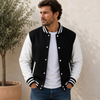Varsity Jacket Men Snap Button Ribbed Collar Contrast Sleeves