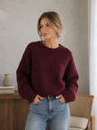 Knit Sweater Women Soft Fuzzy Relaxed Fit Round Neck