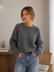 Knit Sweater Women Soft Fuzzy Relaxed Fit Round Neck