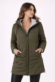 Padded Jacket Women Hooded Lightweight Zip Front Mid-Length