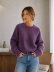 Knit Sweater Women Soft Fuzzy Relaxed Fit Round Neck