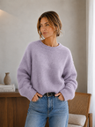 Knit Sweater Women Soft Fuzzy Relaxed Fit Round Neck