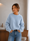 Knit Sweater Women Soft Fuzzy Relaxed Fit Round Neck
