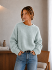 Knit Sweater Women Soft Fuzzy Relaxed Fit Round Neck