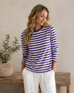 Striped Knit Top Women Long Sleeve Round Neck Relaxed Fit