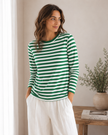 Striped Knit Top Women Long Sleeve Round Neck Relaxed Fit