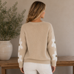 Knit Sweater Women Wool Blend Relaxed Fit Floral Sleeves Round Neck
