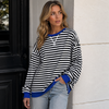 Sweatshirt Women Striped Oversized with Contrast Details