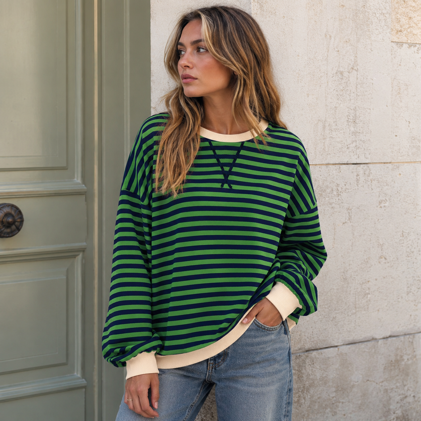 Sweatshirt Women Striped Oversized with Contrast Details