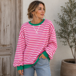 Sweatshirt Women Striped Oversized with Contrast Details