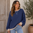 Sweatshirt Women Striped Oversized with Contrast Details