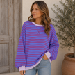 Sweatshirt Women Striped Oversized with Contrast Details