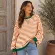 Sweatshirt Women Striped Oversized with Contrast Details