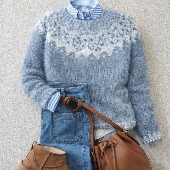 Sarah | Women's Tailored Ribbed Nordic Sweater Pullover with Knit Cozy Elegant