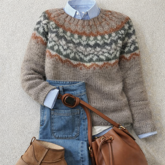 Ashley | Women's Tailored Ribbed Nordic Sweater Pullover with Knit Cozy Elegant
