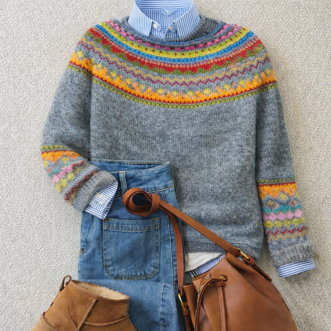 Emily | Women's Tailored Ribbed Nordic Sweater Pullover with Knit Cozy Elegant
