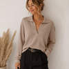 Knit Top Women V Neck Long Sleeve with Collar
