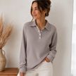 Waffle Knit Sweater Women Relaxed Fit with Collar