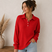Waffle Knit Sweater Women Relaxed Fit with Collar